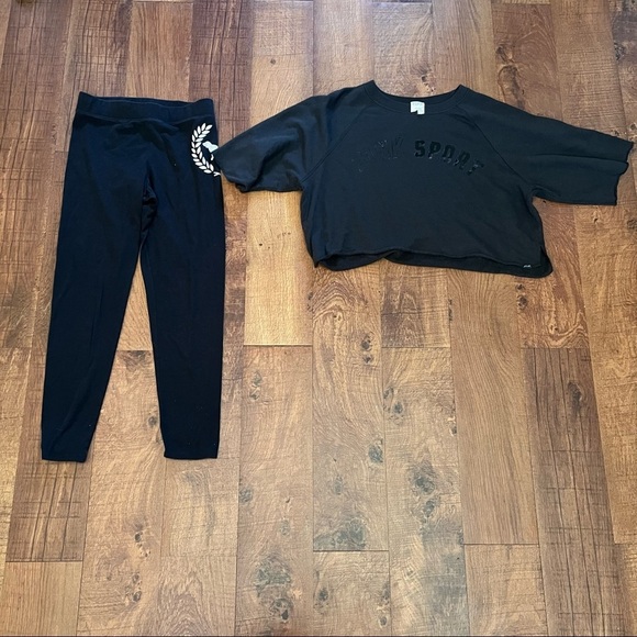 PINK by Victoria’s Secret outfit Sport medium black silver fray sweater - Picture 1 of 8